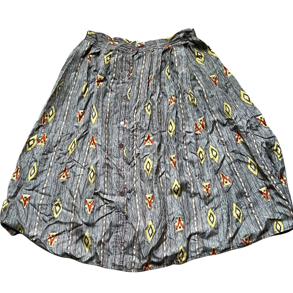 Diane Gilman 100% Silk Boho Tribal Skirt 3X Buttons